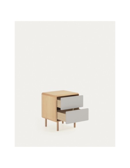 Mesita de noche Anielle de madera maciza y chapa de fresno 50 x 58,4 cm - Kave Home