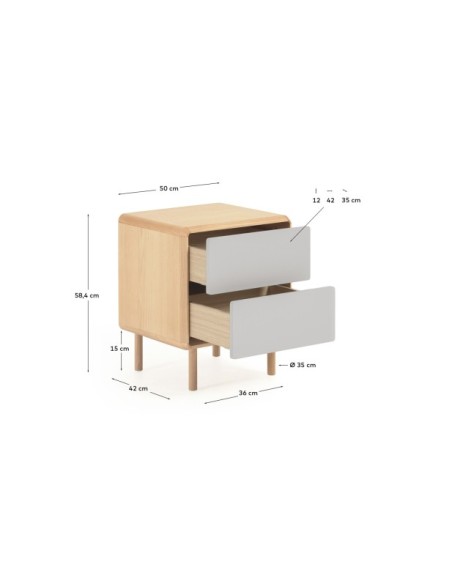 Mesita de noche Anielle de madera maciza y chapa de fresno 50 x 58,4 cm - Kave Home