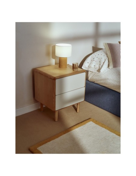 Mesita de noche Anielle de madera maciza y chapa de fresno 50 x 58,4 cm - Kave Home