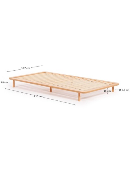 Cama Anielle de madera maciza de fresno para colchón de 90 x 200 cm - Kave Home