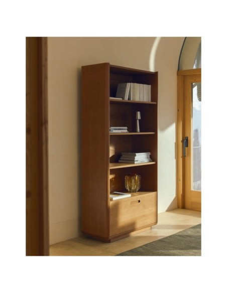 Estantería Arelida de chapa y madera maciza de roble acabado marrón claro 90 x 185 cm FSC Mix Credit - Kave Home