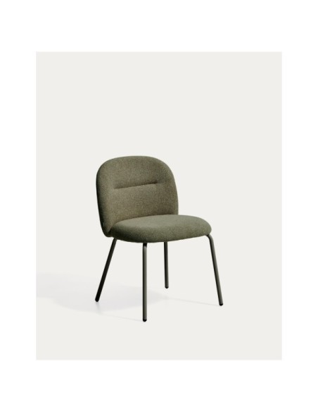 Silla Arino de chenilla verde y patas de metal verde - Kave Home