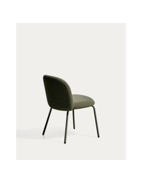 Silla Arino de chenilla verde y patas de metal verde - Kave Home