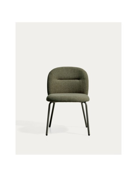 Silla Arino de chenilla verde y patas de metal verde - Kave Home