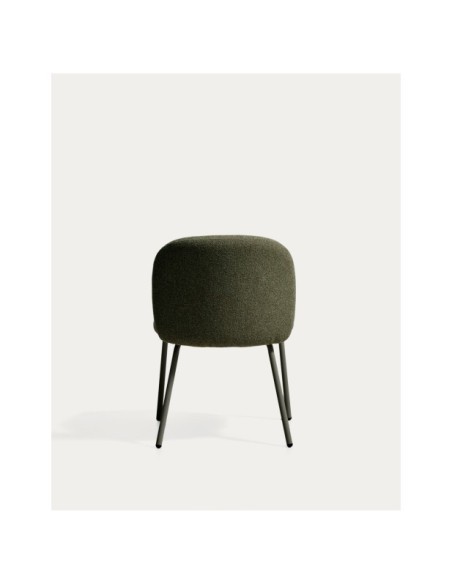 Silla Arino de chenilla verde y patas de metal verde - Kave Home