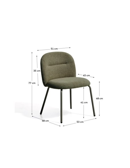 Silla Arino de chenilla verde y patas de metal verde - Kave Home