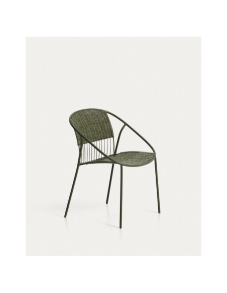 Silla apilable de exterior Atrani de acero galvanizado y cuerda verde - Kave Home