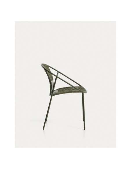 Silla apilable de exterior Atrani de acero galvanizado y cuerda verde - Kave Home