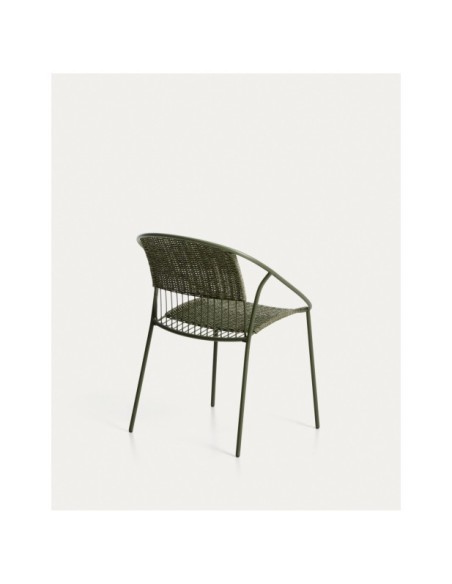 Silla apilable de exterior Atrani de acero galvanizado y cuerda verde - Kave Home