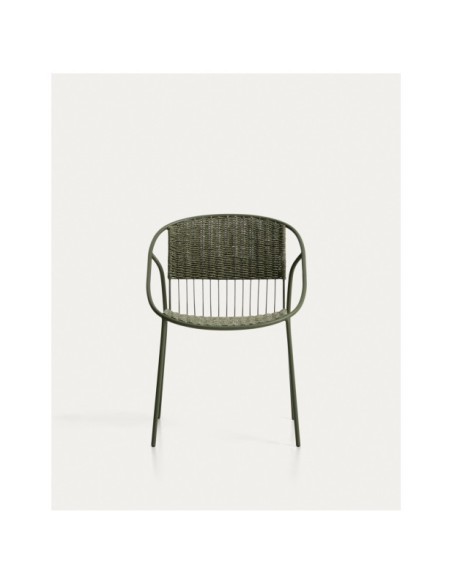 Silla apilable de exterior Atrani de acero galvanizado y cuerda verde - Kave Home