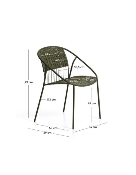 Silla apilable de exterior Atrani de acero galvanizado y cuerda verde - Kave Home