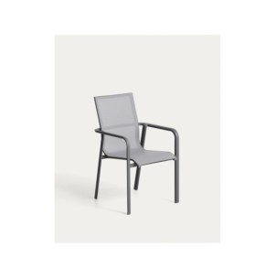 Silla apilable de exterior Canea de texteline gris y...