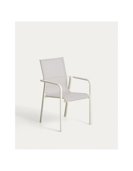 Silla apilable de exterior Canea de texteline beige y aluminio crudo - Kave Home