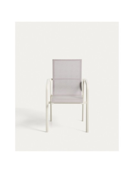 Silla apilable de exterior Canea de texteline beige y aluminio crudo - Kave Home