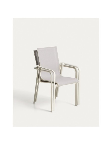 Silla apilable de exterior Canea de texteline beige y aluminio crudo - Kave Home