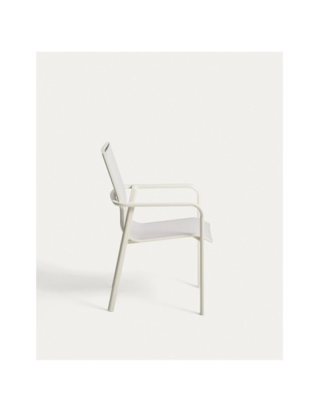Silla apilable de exterior Canea de texteline beige y aluminio crudo - Kave Home