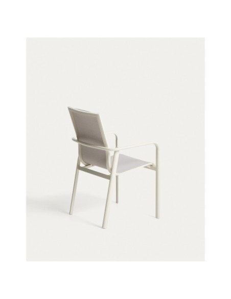 Silla apilable de exterior Canea de texteline beige y aluminio crudo - Kave Home