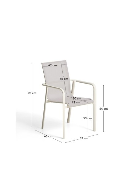 Silla apilable de exterior Canea de texteline beige y aluminio crudo - Kave Home
