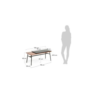 Banco Carabel de acero y chapado de nogal 100 cm - Kave Home 2