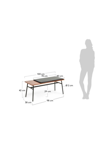 Banco Carabel de acero y chapado de nogal 100 cm - Kave Home