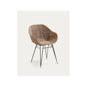 Silla Chart de ratán y patas de acero acabado negro -...