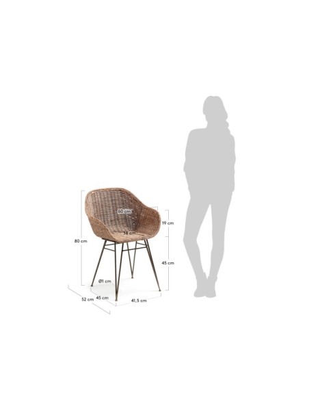 Silla Chart de ratán y patas de acero acabado negro - Kave Home