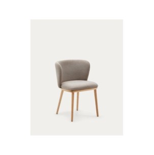 Silla Ciselia chenilla marrón y madera maciza de fresno...
