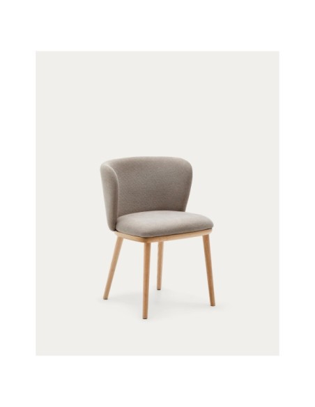 Silla Ciselia chenilla marrón y madera maciza de fresno acabado tono natural FSC Mix Credit - Kave Home
