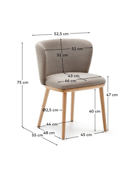 Silla Ciselia chenilla marrón y madera maciza de fresno acabado tono natural FSC Mix Credit - Kave Home