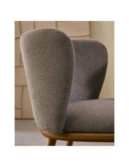 Silla Ciselia chenilla marrón y madera maciza de fresno acabado tono natural FSC Mix Credit - Kave Home