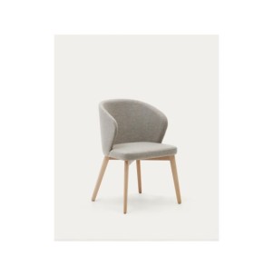 Silla Darice de chenilla marrón y madera maciza de haya...