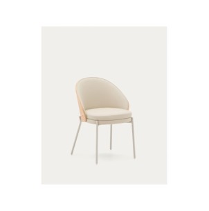 Silla Eamy de poliuretano beige, chapado en fresno con...