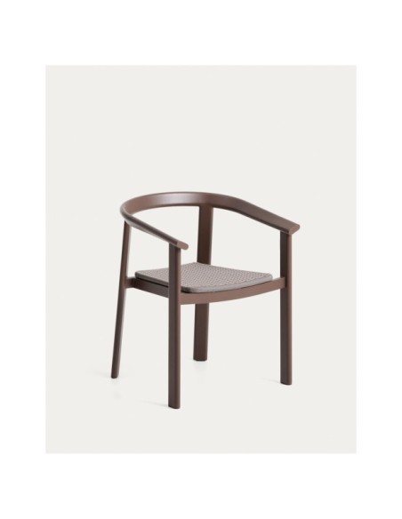 Silla apilable de exterior Erice de aluminio y cuerda marrón - Kave Home