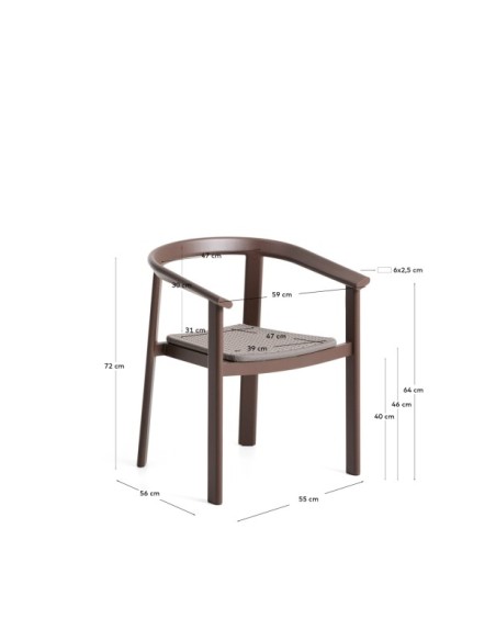 Silla apilable de exterior Erice de aluminio y cuerda marrón - Kave Home