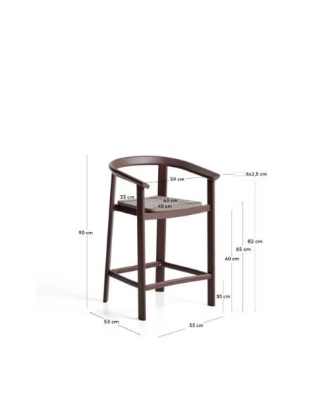Taburete Erice de aluminio y cuerda marrón 65 cm - Kave Home