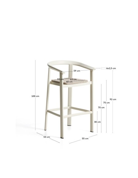 Taburete Erice de aluminio y cuerda crudo 75 cm - Kave Home