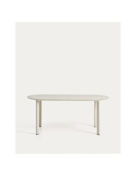 Mesa ovalada Erice de aluminio y vidrio templado crudo 180 x 90 cm - Kave Home