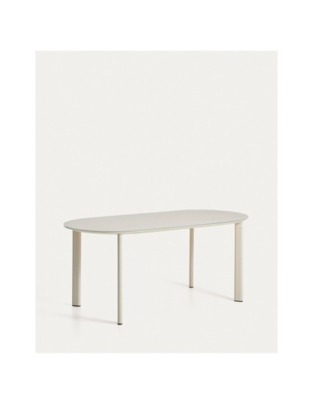 Mesa ovalada Erice de aluminio y vidrio templado crudo 180 x 90 cm - Kave Home