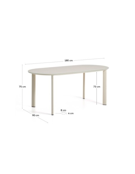 Mesa ovalada Erice de aluminio y vidrio templado crudo 180 x 90 cm - Kave Home