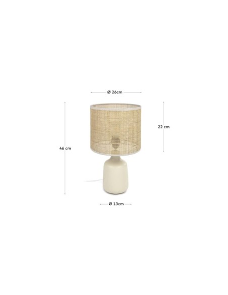 Lámpara de mesa Erna de cerámica blanco y bambú con acabado natural - Kave Home