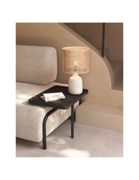 Lámpara de mesa Erna de cerámica blanco y bambú con acabado natural - Kave Home