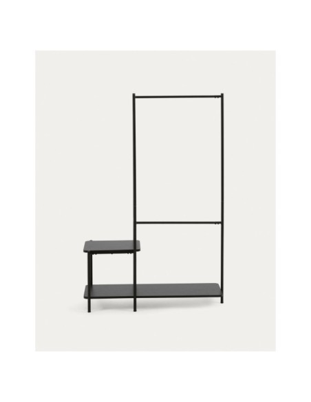 Burro para ropa con banqueta Galatia de melamina y acero con acabado negro 100 x 150 cm - Kave Home