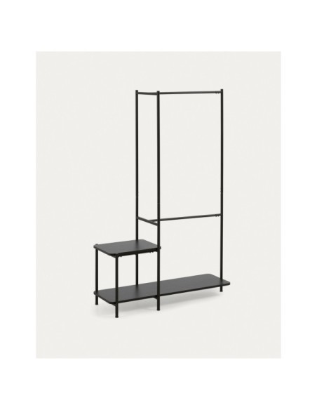 Burro para ropa con banqueta Galatia de melamina y acero con acabado negro 100 x 150 cm - Kave Home