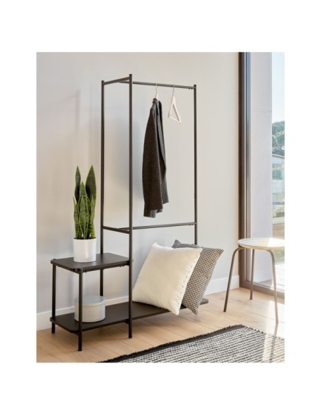 Burro para ropa con banqueta Galatia de melamina y acero con acabado negro 100 x 150 cm - Kave Home