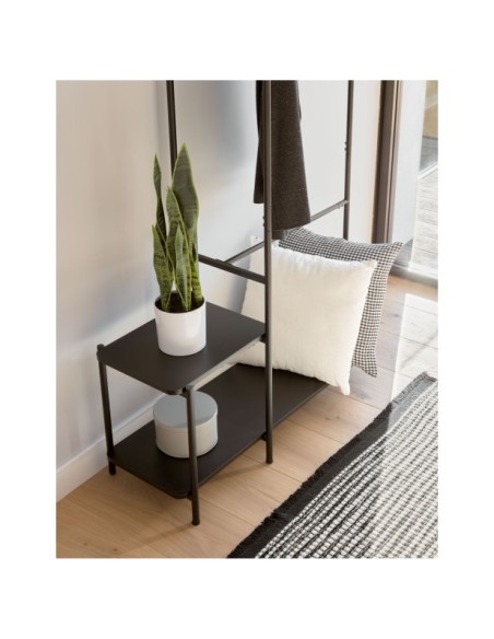 Burro para ropa con banqueta Galatia de melamina y acero con acabado negro 100 x 150 cm - Kave Home
