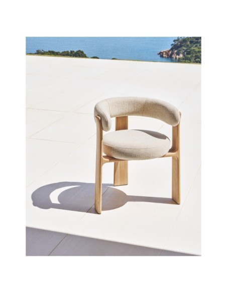 Silla de exterior Granite de 3 patas beige y madera maciza de teca acabado tono natural FSC 100% - Kave Home