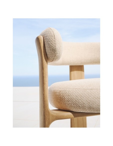 Silla de exterior Granite de 3 patas beige y madera maciza de teca acabado tono natural FSC 100% - Kave Home