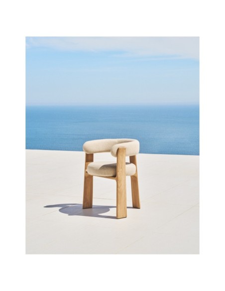 Silla de exterior Granite de 3 patas beige y madera maciza de teca acabado tono natural FSC 100% - Kave Home