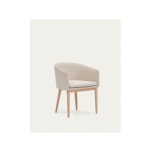 Silla Harlan de chenilla beige y patas de madera maciza...