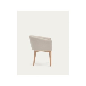 Silla Harlan de chenilla beige y patas de madera maciza... 2